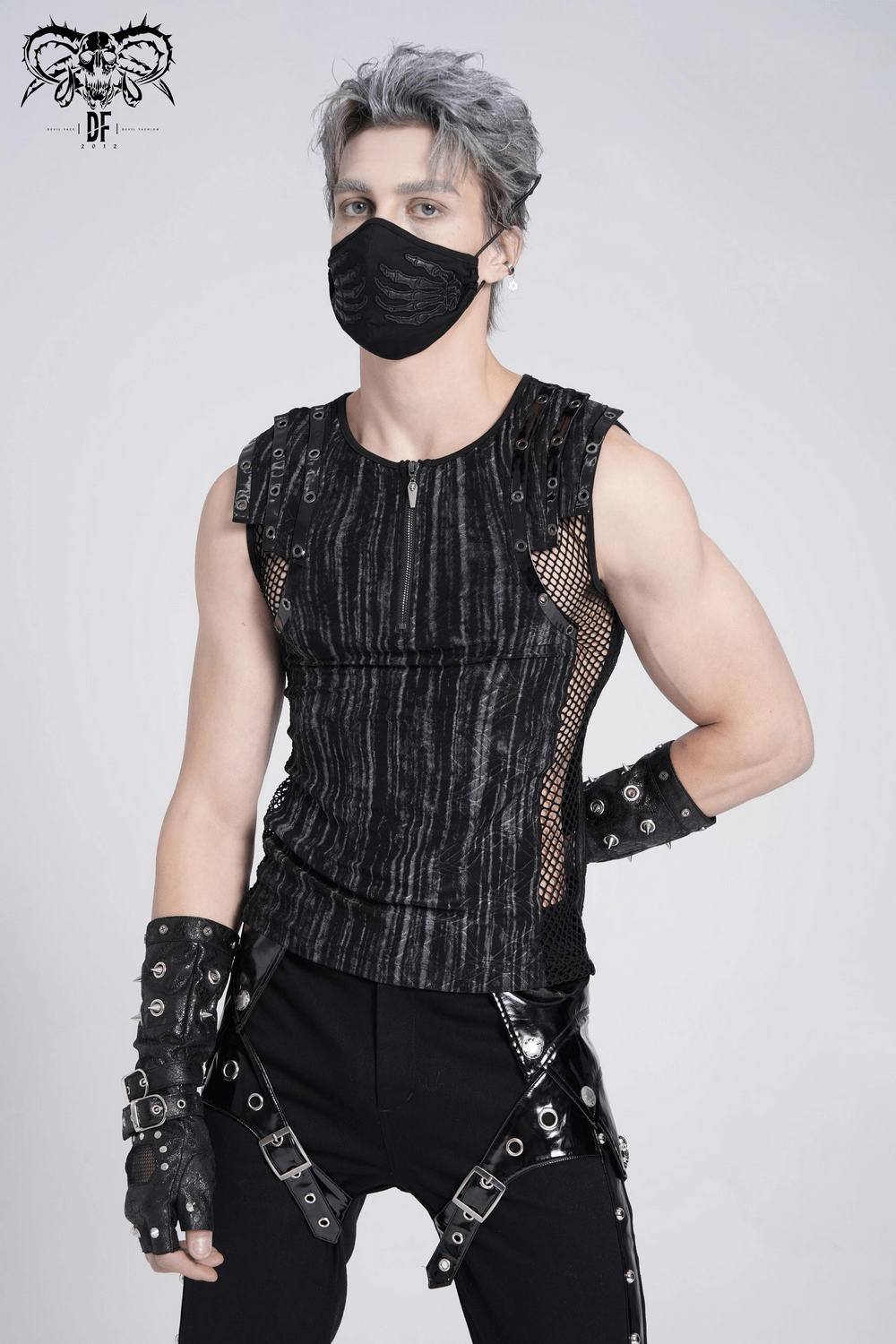 Sleeveless Gothic Top with Mesh Sides and Buckle Straps
