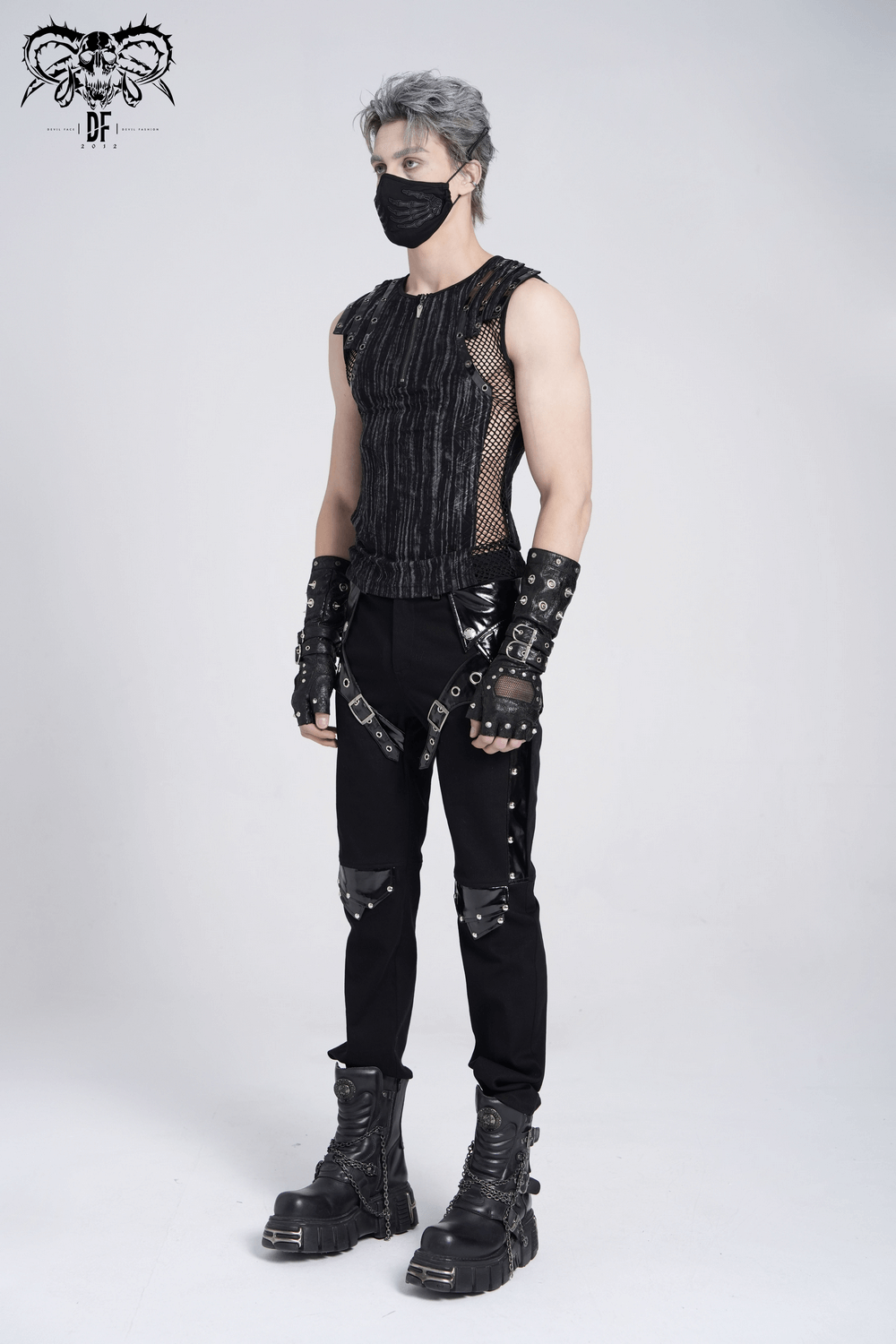Sleeveless Gothic Top with Mesh Sides and Buckle Straps