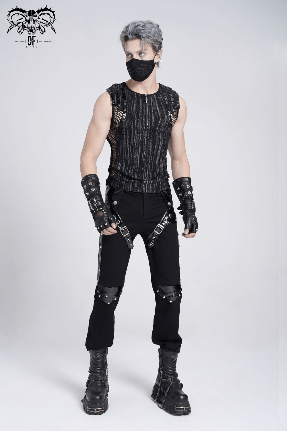 Sleeveless Gothic Top with Mesh Sides and Buckle Straps