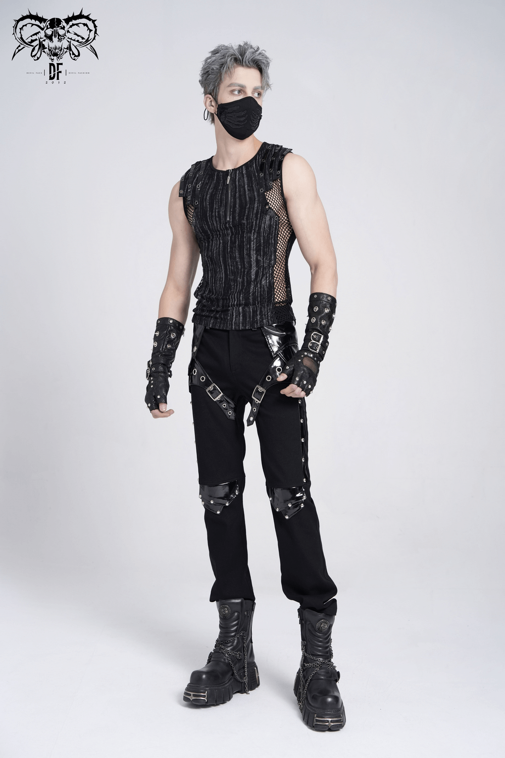 Sleeveless Gothic Top with Mesh Sides and Buckle Straps