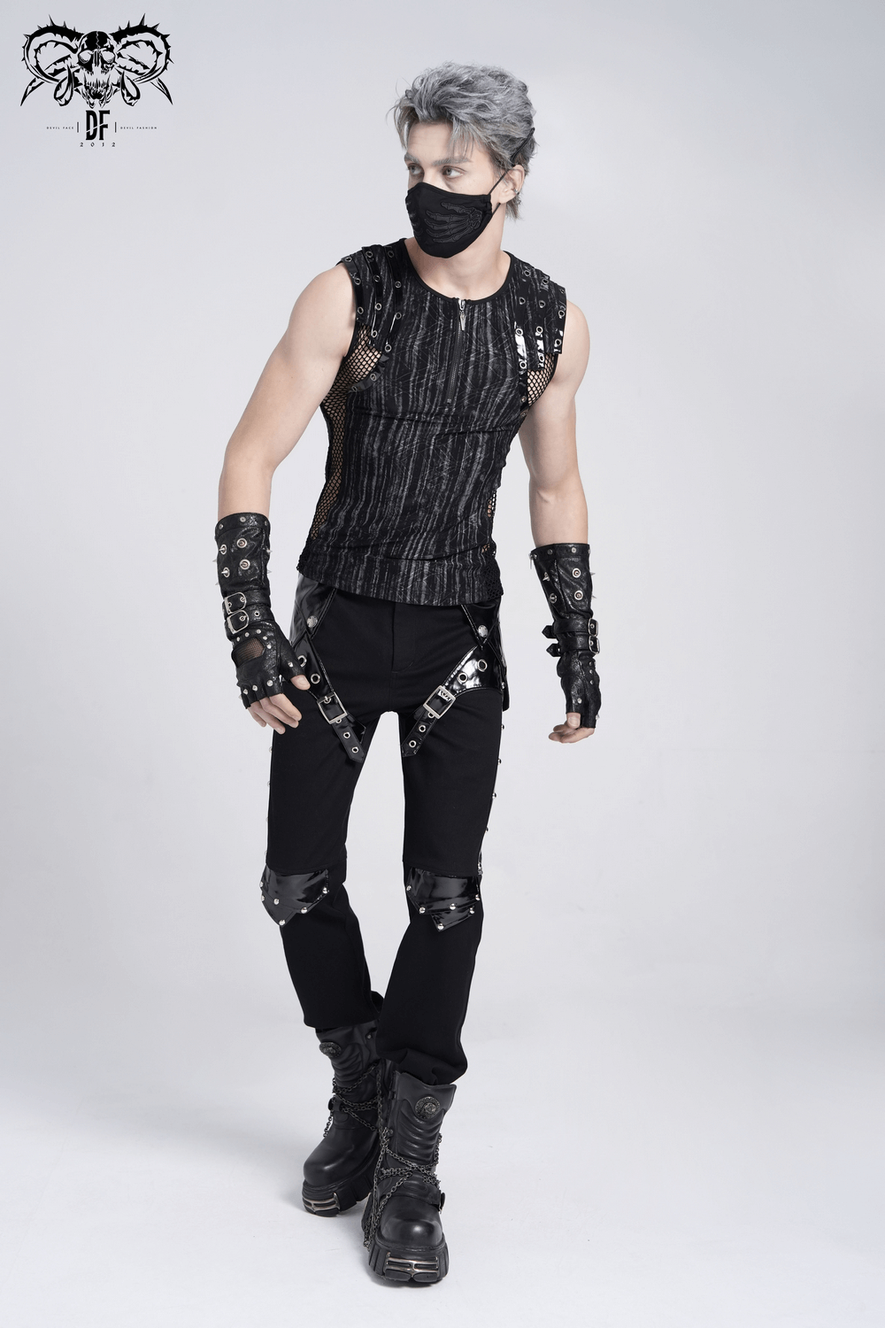 Sleeveless Gothic Top with Mesh Sides and Buckle Straps