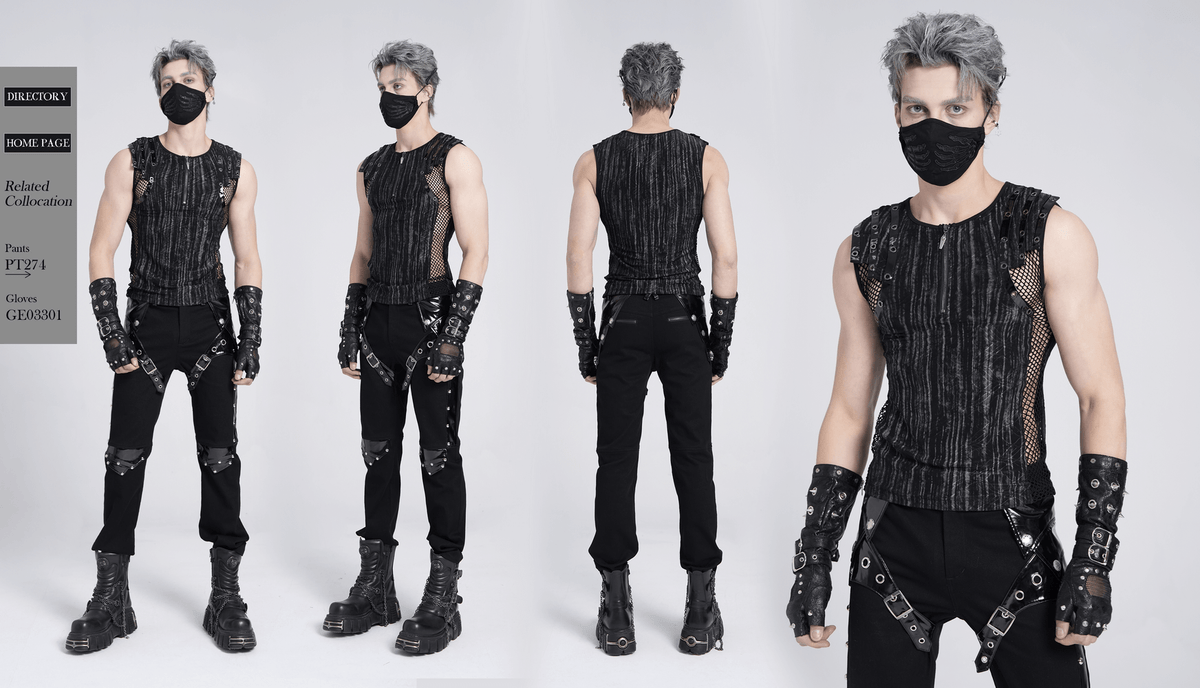 Sleeveless Gothic Top with Mesh Sides and Buckle Straps
