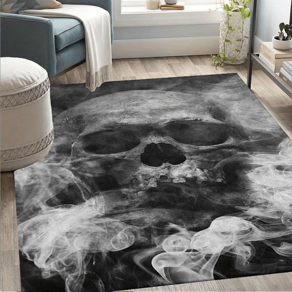 Smoked Skull Gothic Area Rug for Dark Interiors