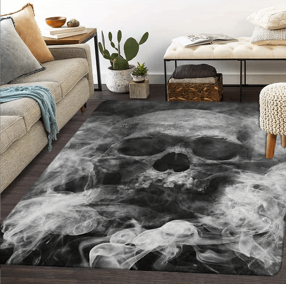 Smoked Skull Gothic Area Rug for Dark Interiors