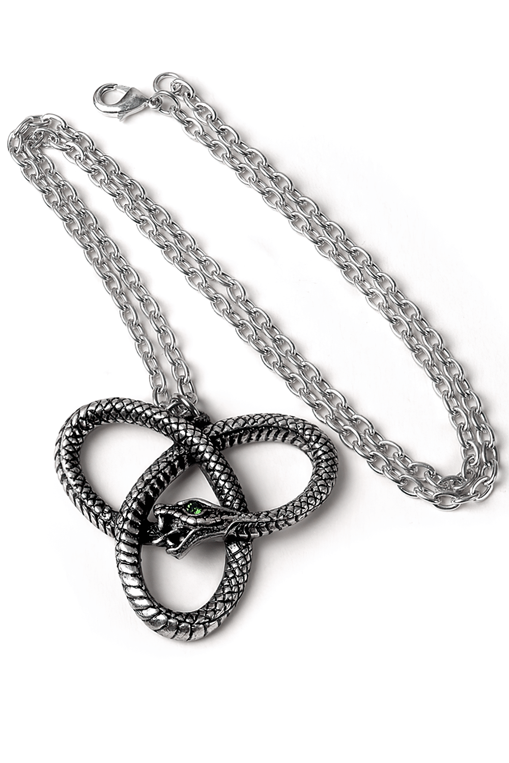 Snake Ouroboros Triquetra Pendant with Green Gem