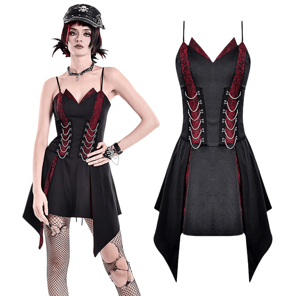 Spaghetti Strap Dress with Wine Red Brocade Panels