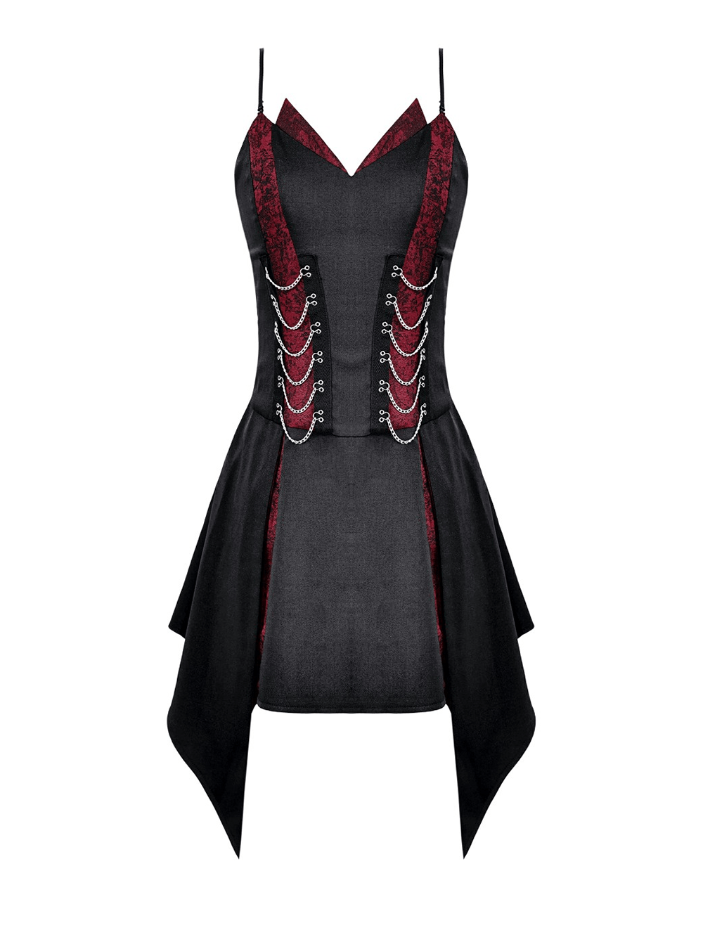Spaghetti Strap Dress with Wine Red Brocade Panels