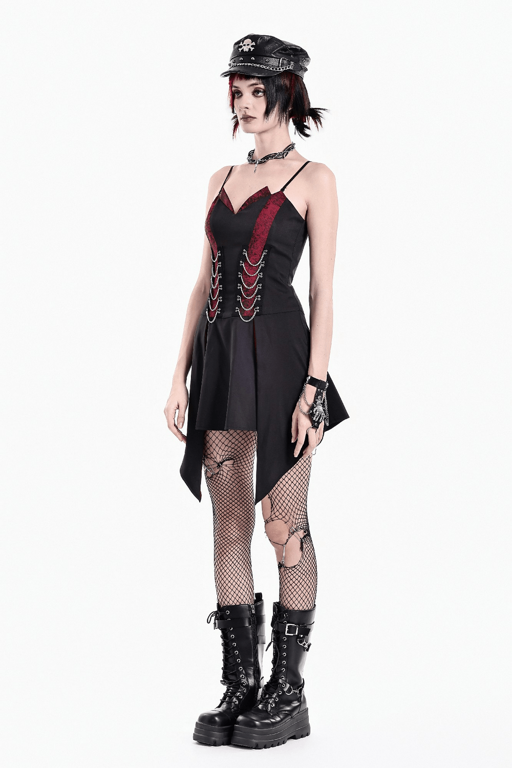 Spaghetti Strap Dress with Wine Red Brocade Panels