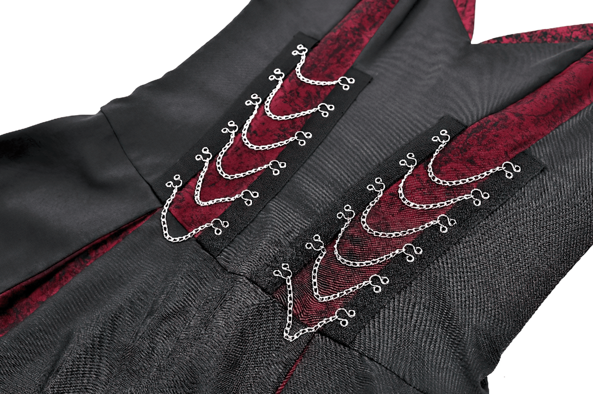 Spaghetti Strap Dress with Wine Red Brocade Panels