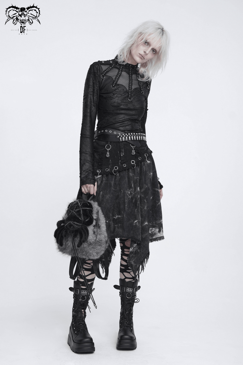 Spider Backpack with Faux Fur and Metal Chain Details