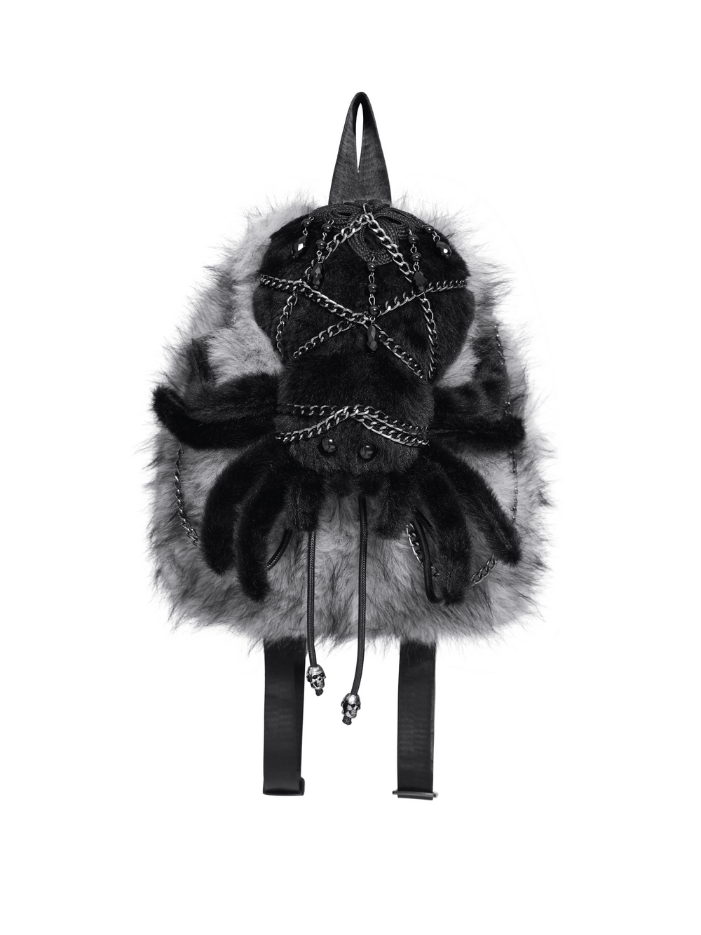 Spider Backpack with Faux Fur and Metal Chain Details
