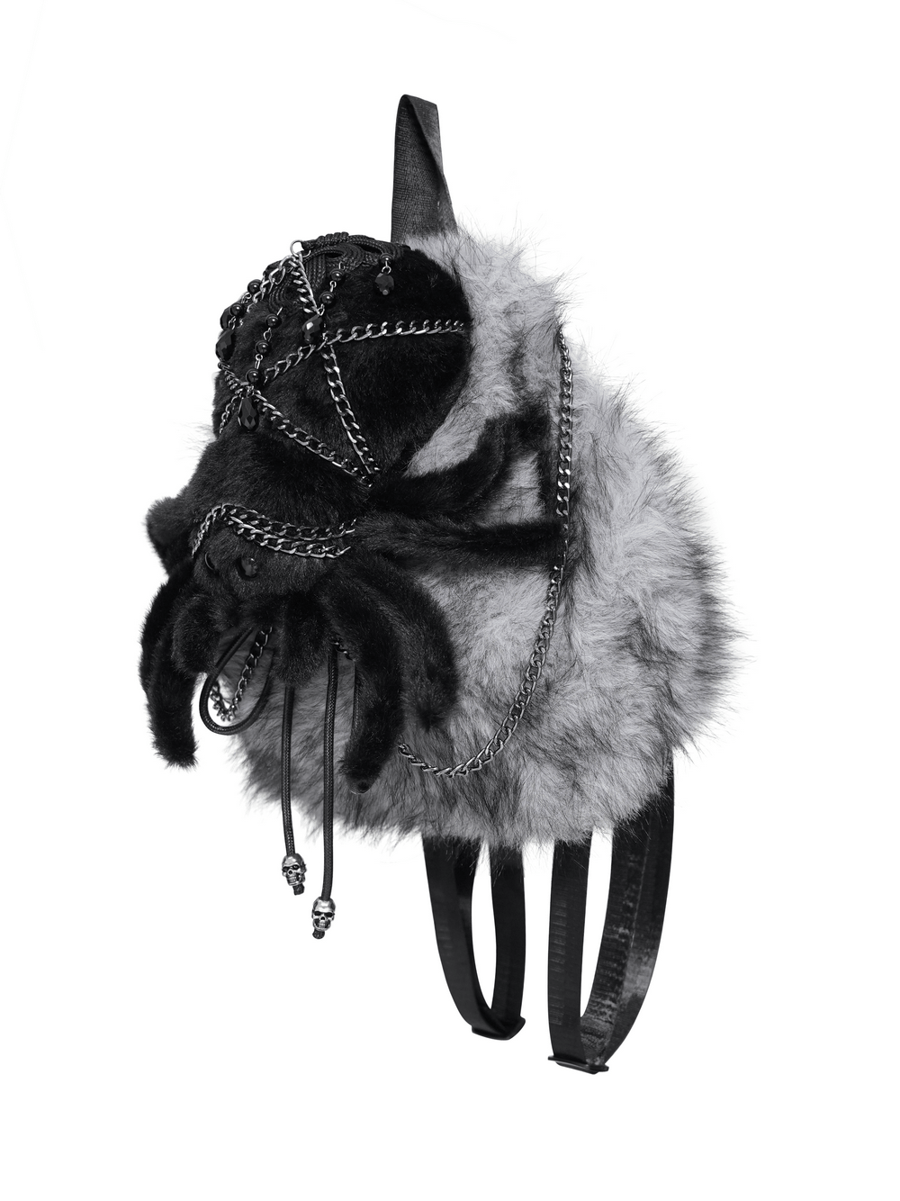 Spider Backpack with Faux Fur and Metal Chain Details