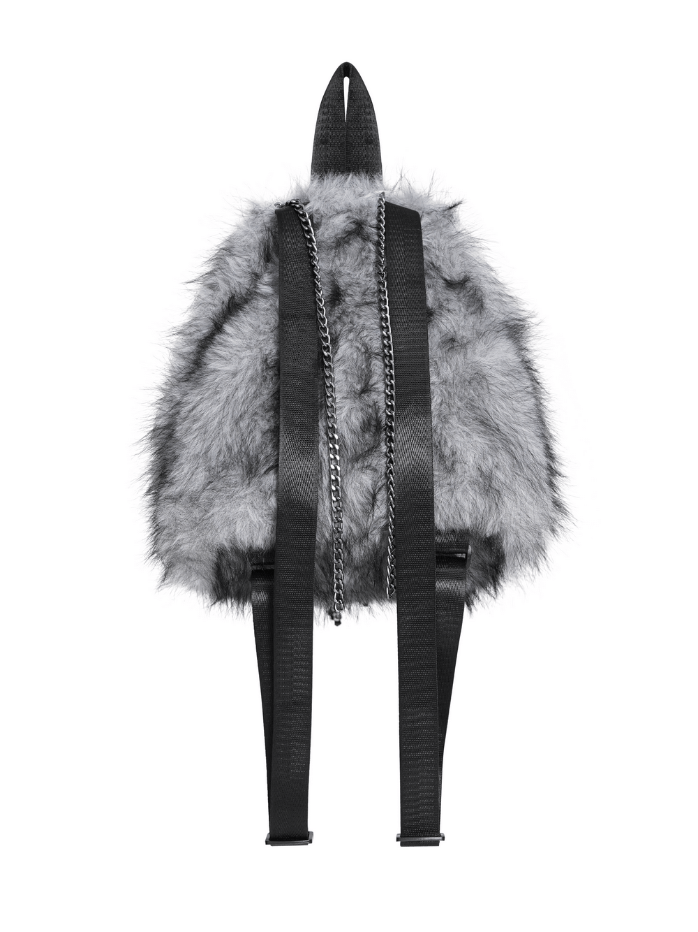 Spider Backpack with Faux Fur and Metal Chain Details