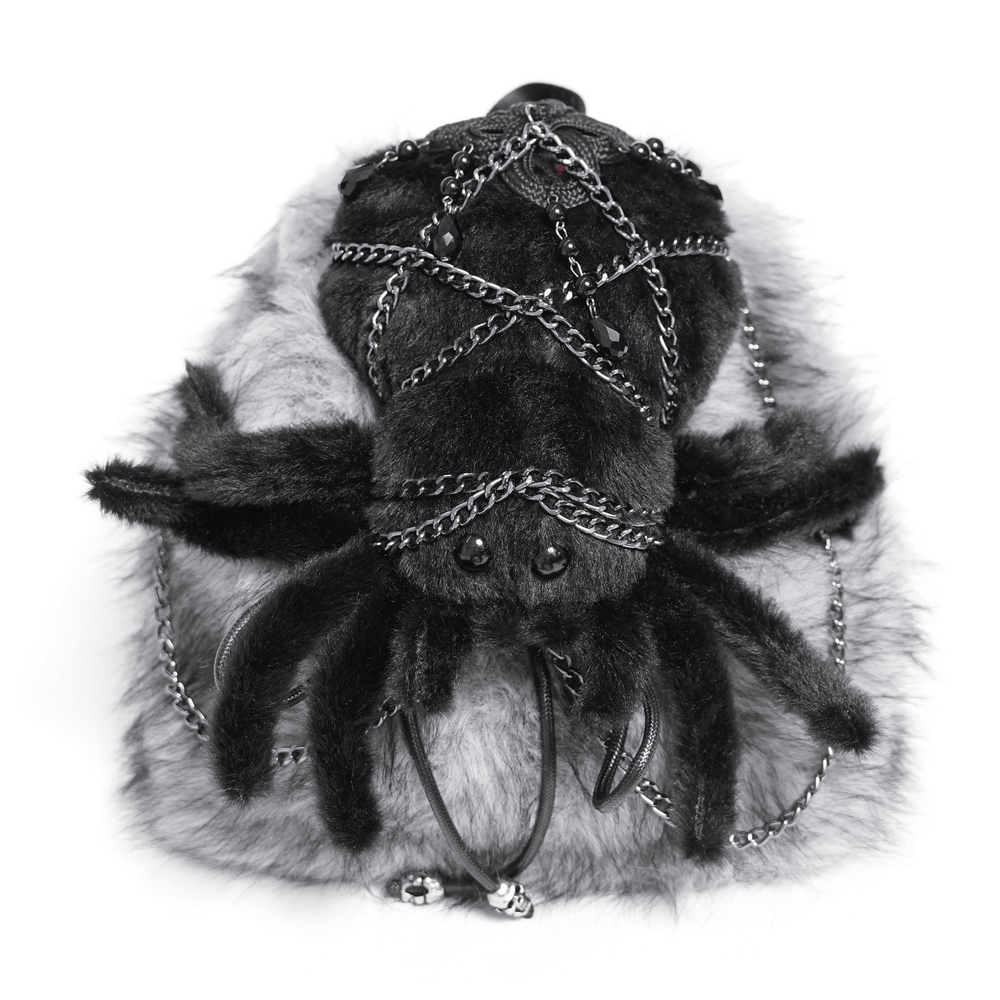 Spider Backpack with Faux Fur and Metal Chain Details