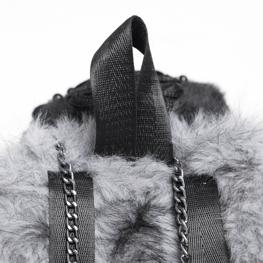 Spider Backpack with Faux Fur and Metal Chain Details