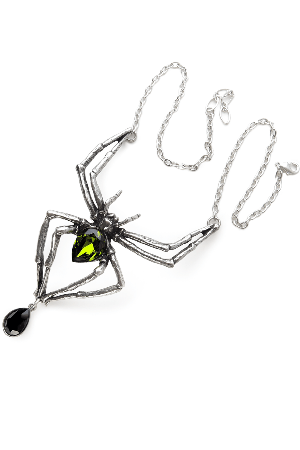 Spider Necklace with Green and Black Austrian Crystals