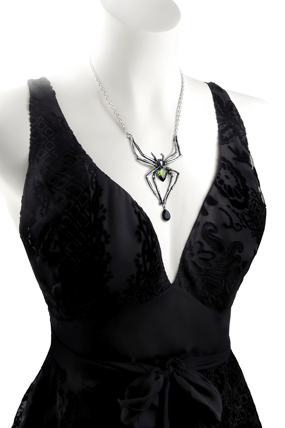 Spider Necklace with Green and Black Austrian Crystals