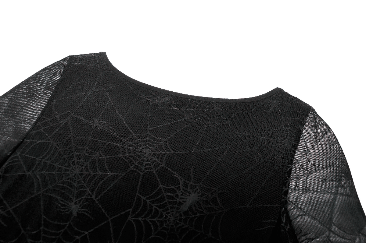 Spiderweb Lace-Up Dress with Sheer Sleeves and Straps