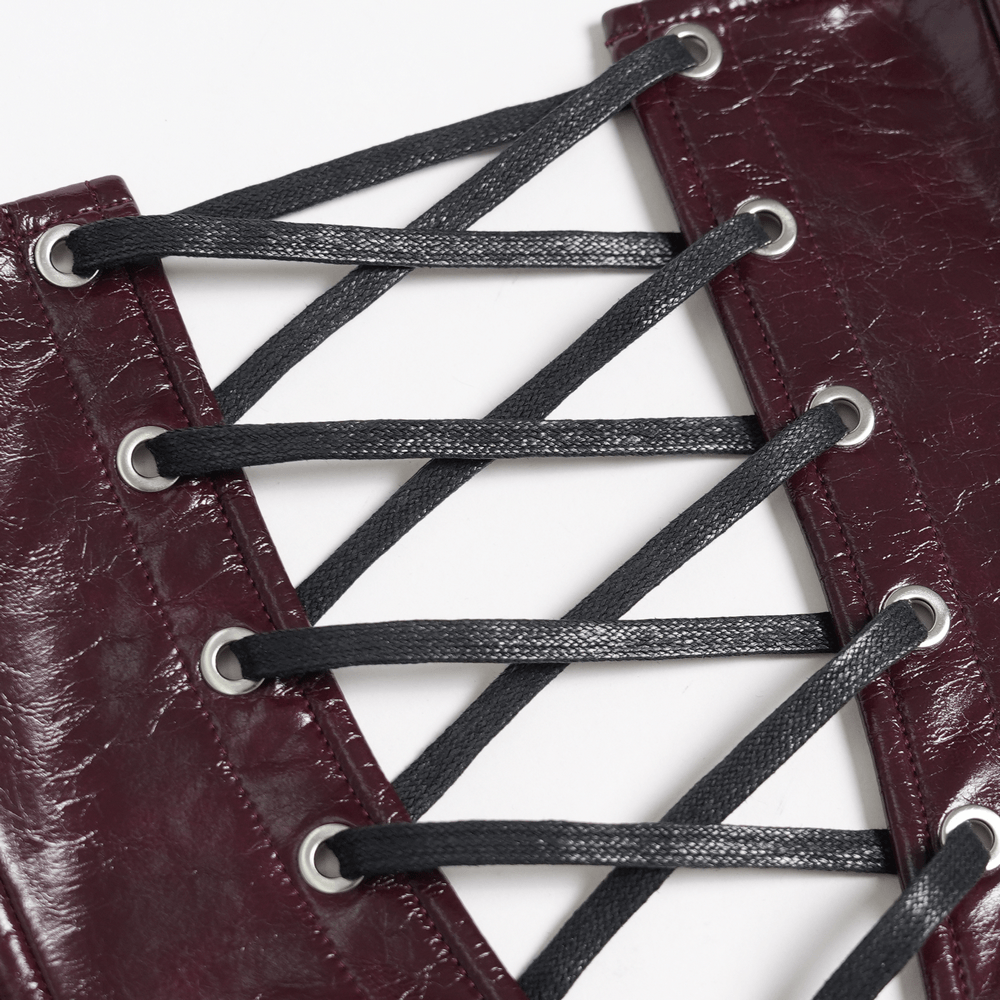 Spiked Burgundy Faux Leather Gothic Corset Top with Zips