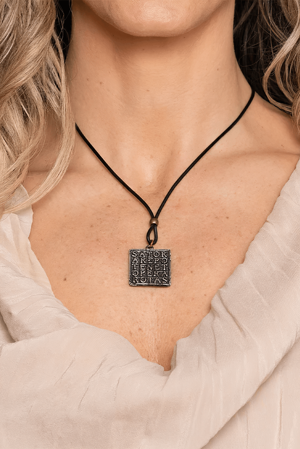 Square Latin Palindrome Gothic Pewter Pendant