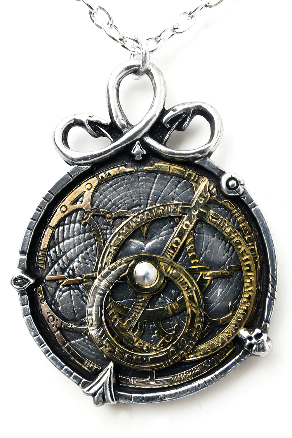 Steampunk Anguistralobe Pendant with Brass Astrolabe Dial