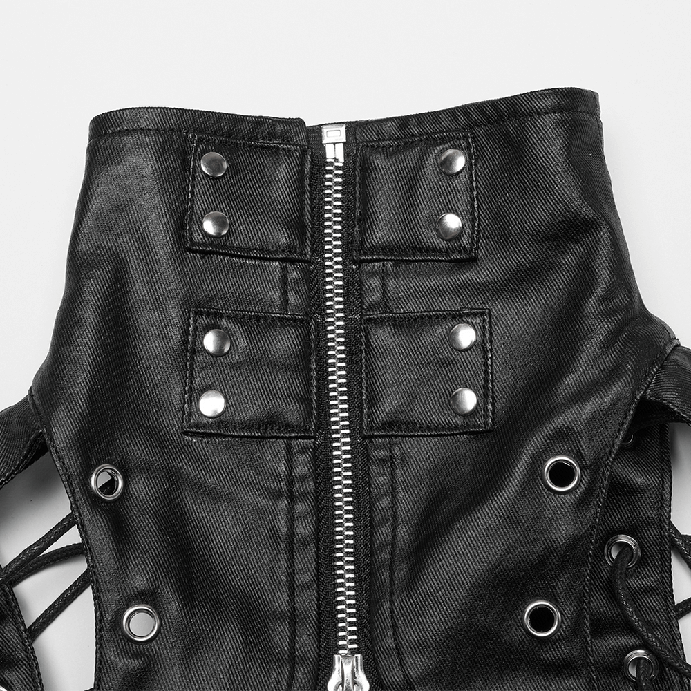 Steampunk High Collar Lace-Up PU Leather Waist Vest
