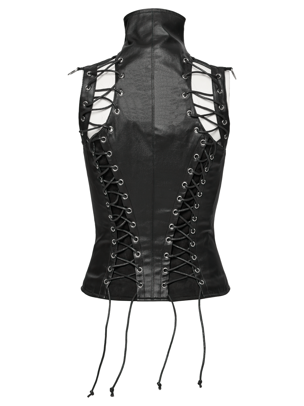 Steampunk High Collar Lace-Up PU Leather Waist Vest