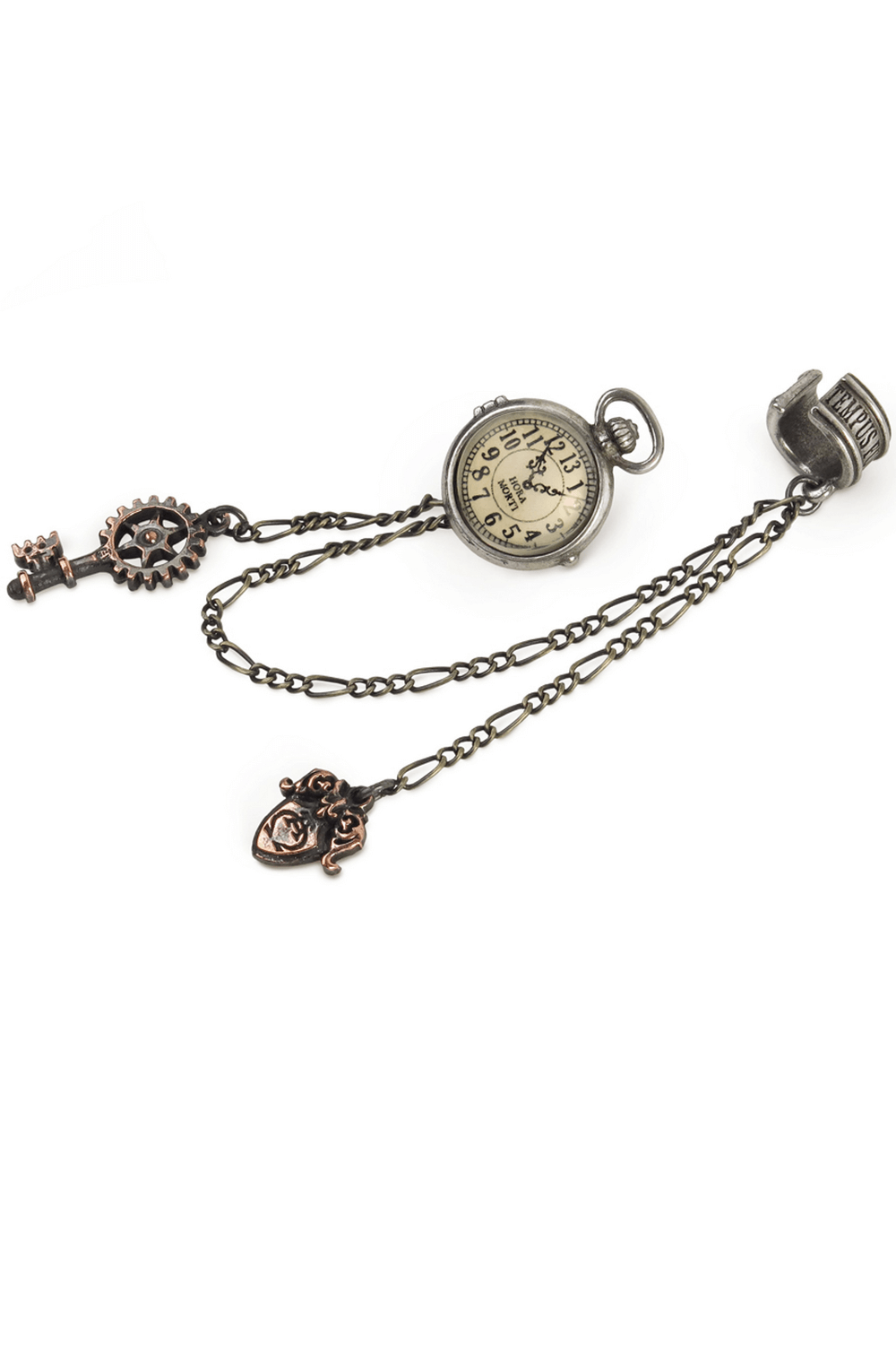 Steampunk Lunar Pocket Watch Ear Cuff with Key and Fob