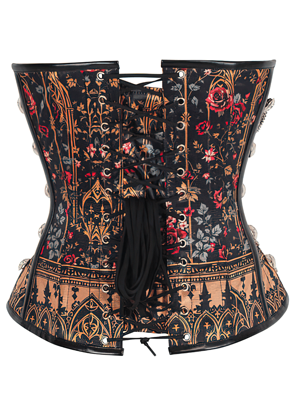 Steampunk Overbust Corset with Gothic Cathedral and Roses