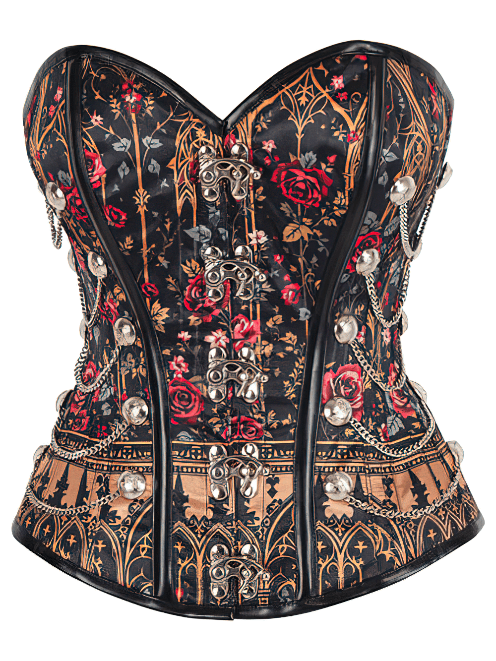 Steampunk Overbust Corset with Gothic Cathedral and Roses