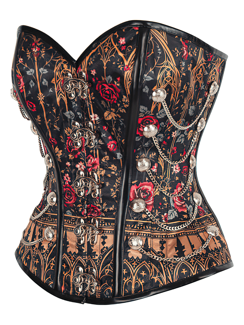 Steampunk Overbust Corset with Gothic Cathedral and Roses
