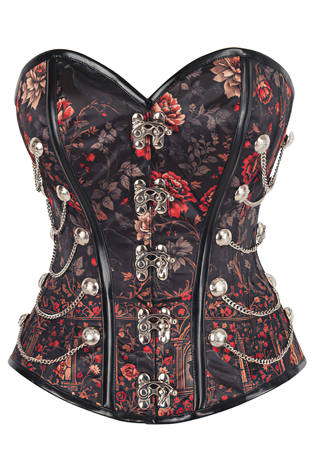 Steampunk Overbust Corset with Gothic Rose and Raven Print
