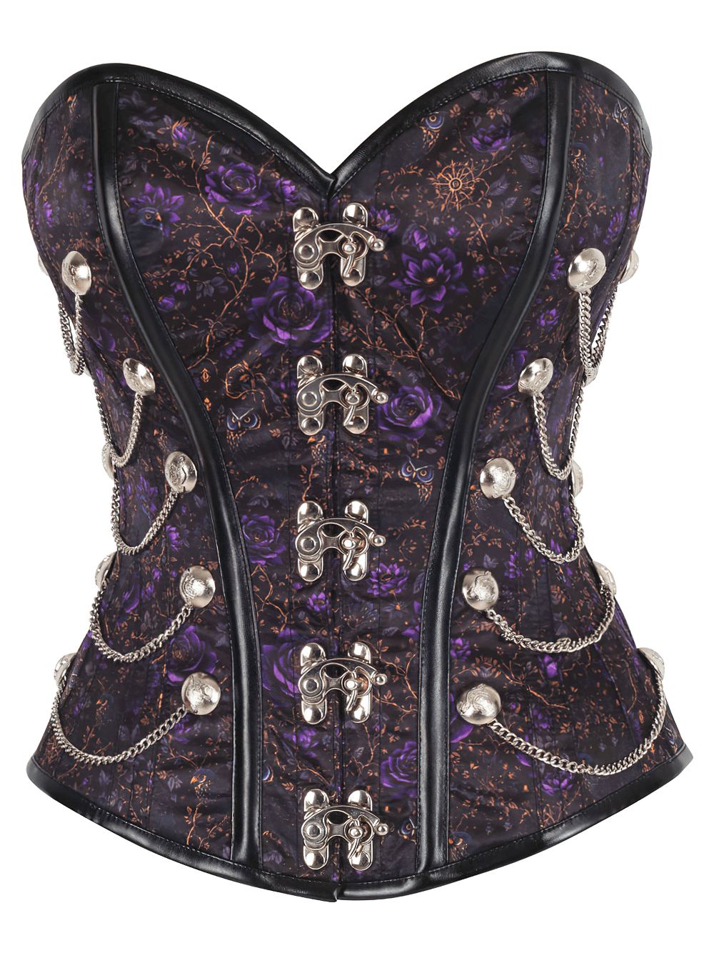 Steampunk Overbust Corset with Purple Roses and Chains