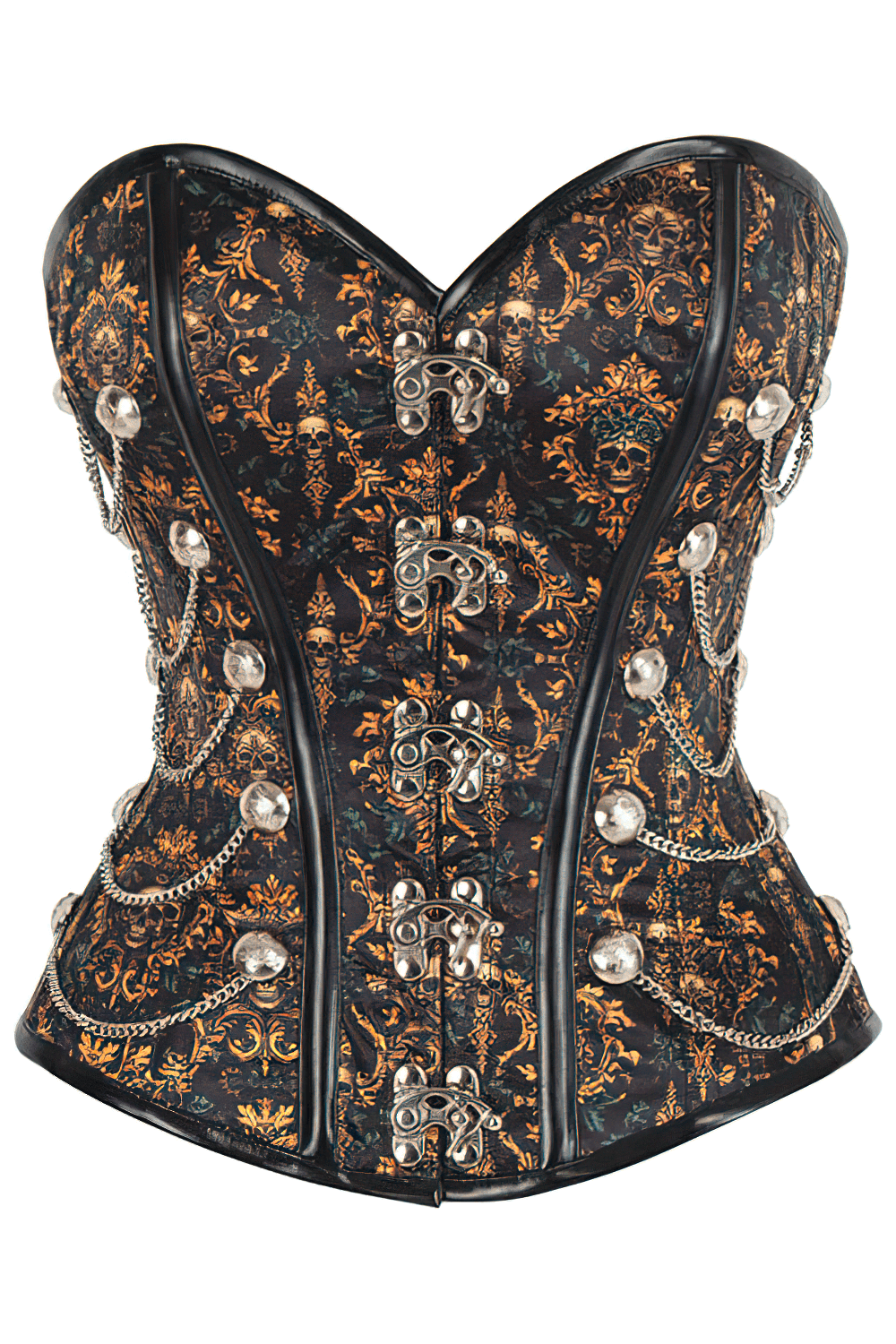 Steampunk Overbust Corset with Skull Chains and Clasps