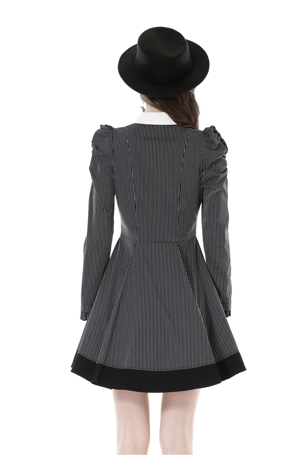 Steampunk Striped Dress with Ruffled Sleeves and Bow