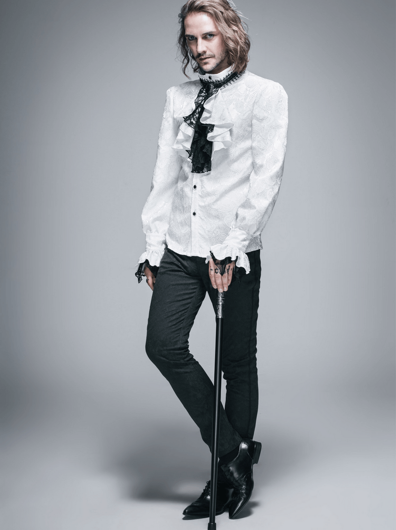 US SALE of Steampunk Shirt With Tie Collar / Male Vintage Pattern Long Sleeves Shirts