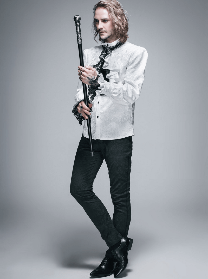 US SALE of Steampunk Shirt With Tie Collar / Male Vintage Pattern Long Sleeves Shirts