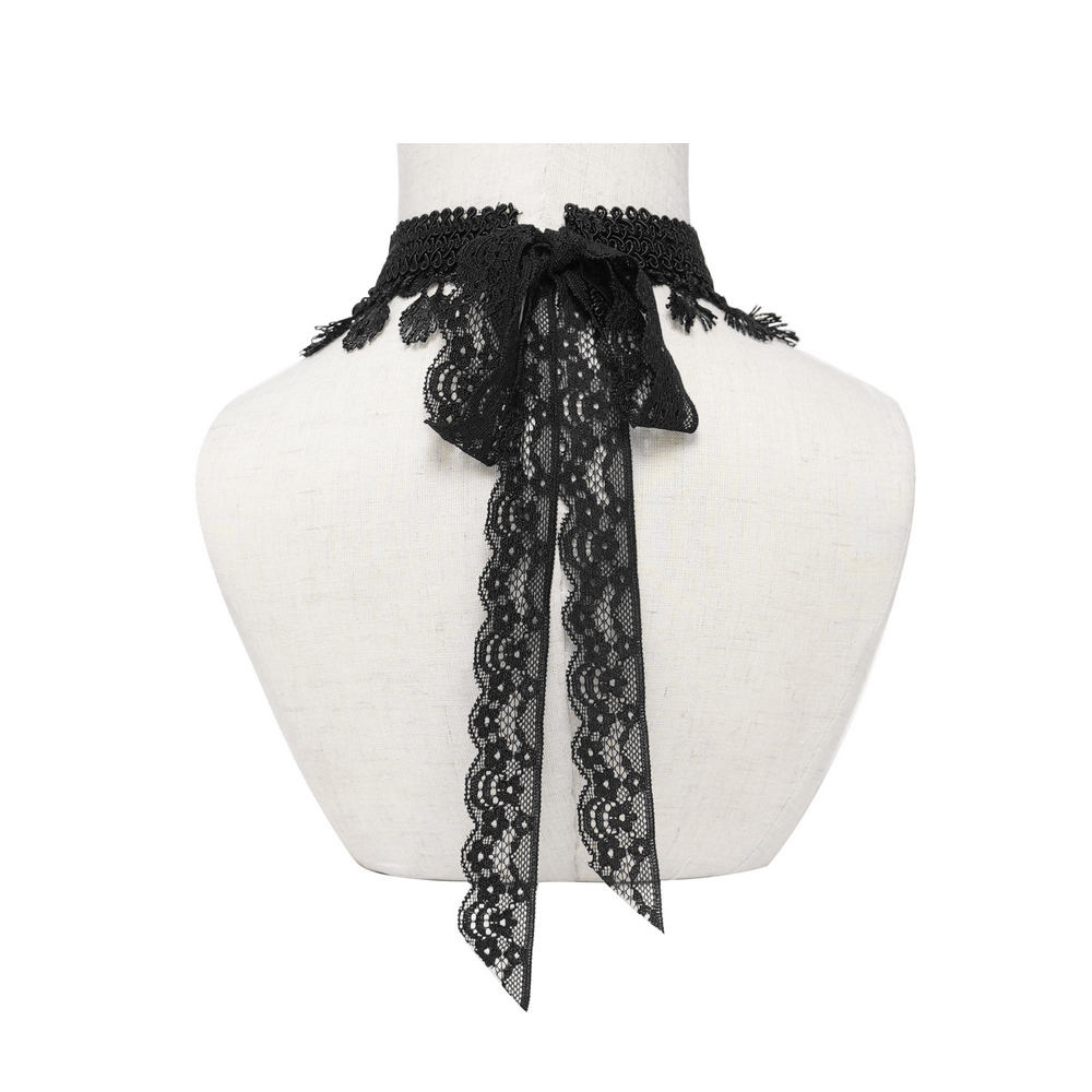 Striking Lace Choker Necklace with Spikes and Cross Charms