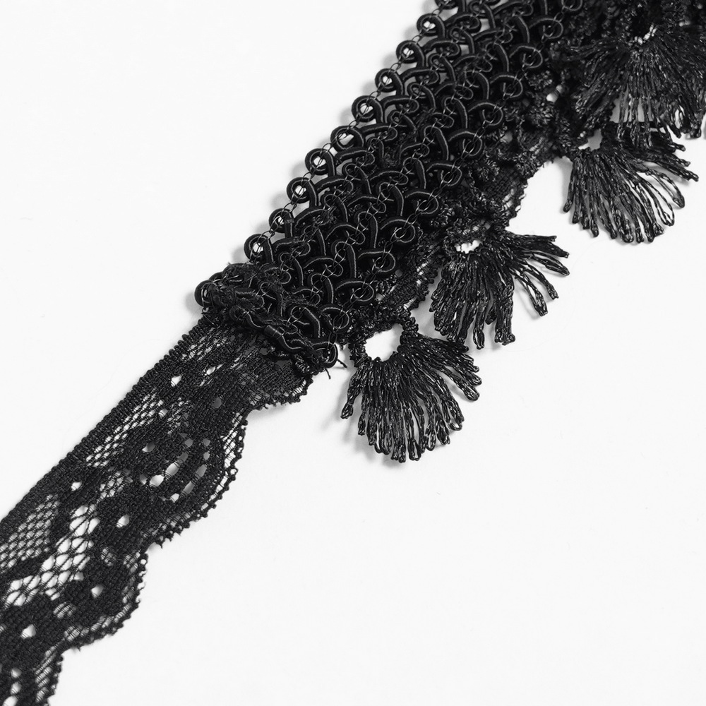 Striking Lace Choker Necklace with Spikes and Cross Charms