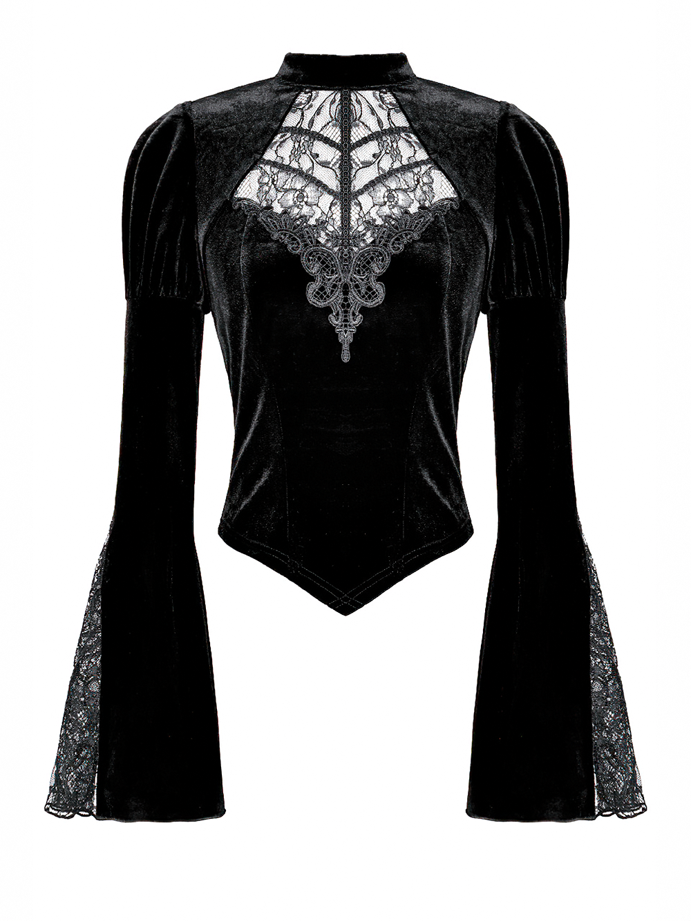 Striking Lace Flare Sleeved Velvet Top for Women