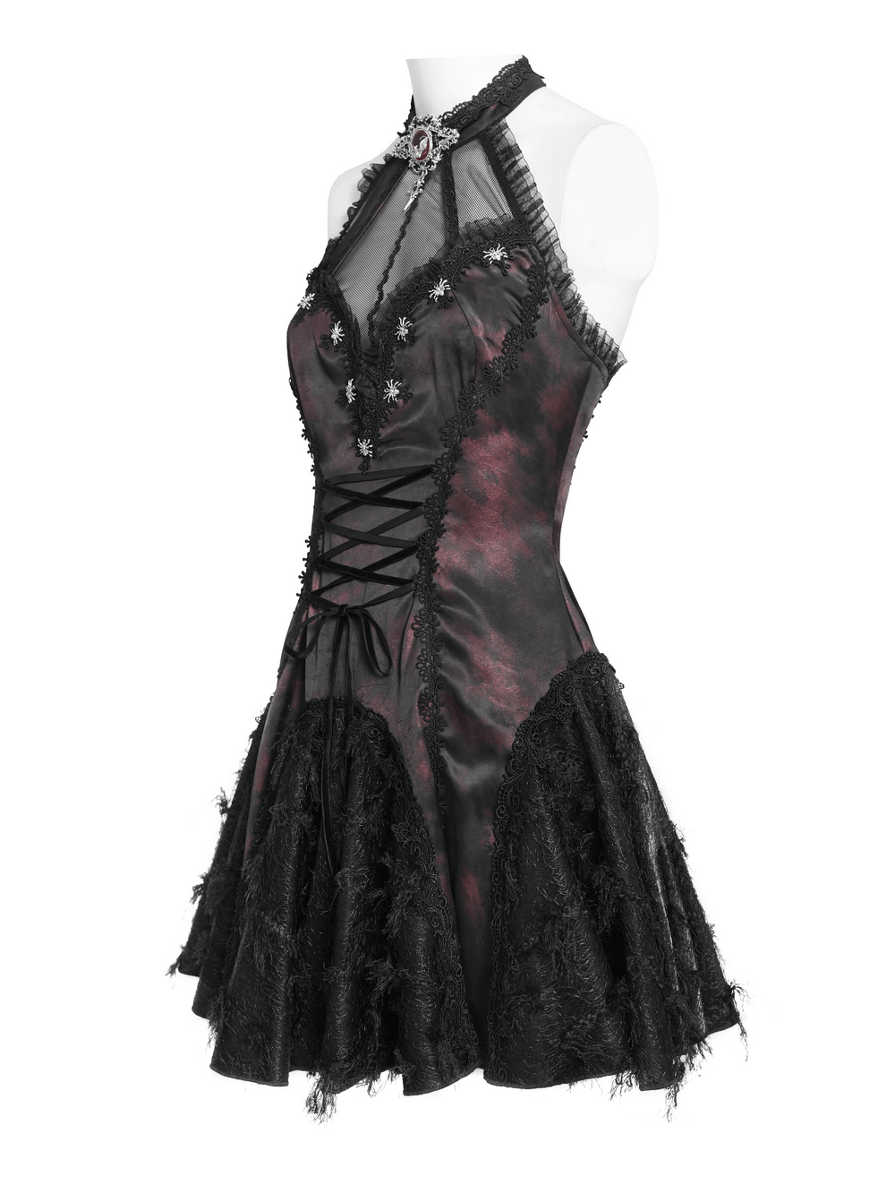 Striking Women's Halter Mini Dress with Corset Lacing Detail