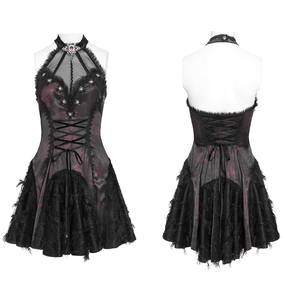 Striking Women's Halter Mini Dress with Corset Lacing Detail