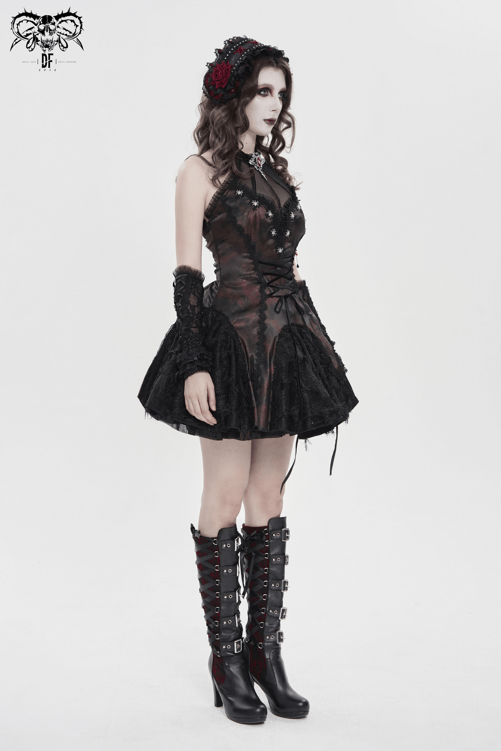 Striking Women's Halter Mini Dress with Corset Lacing Detail