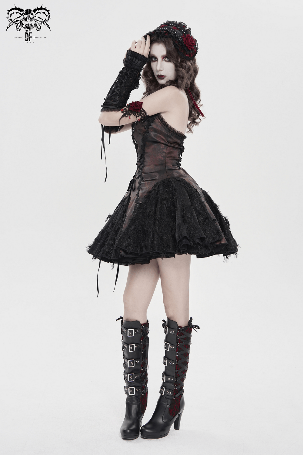 Striking Women's Halter Mini Dress with Corset Lacing Detail
