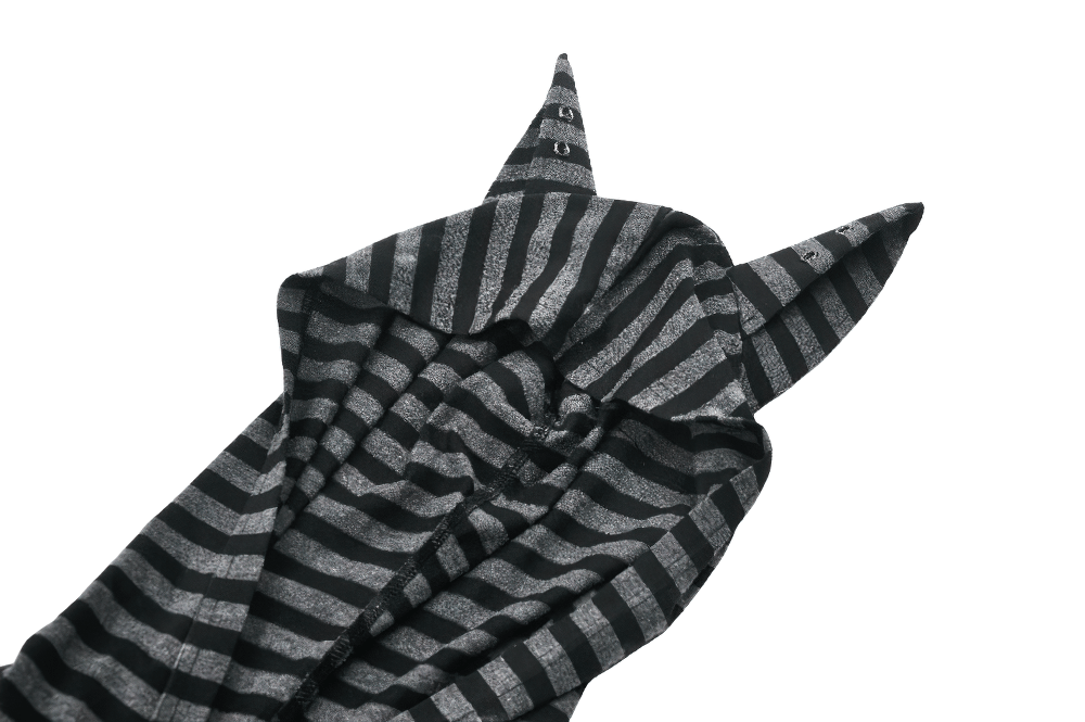 Striped Gothic Hooded Dress with Skull and Heart Detail