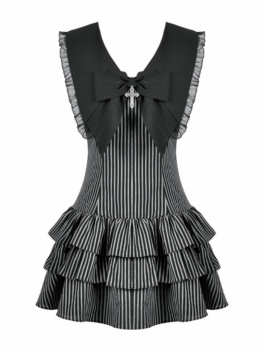 Striped Ruffle Dress with Bow and Lace-Up Back for Women
