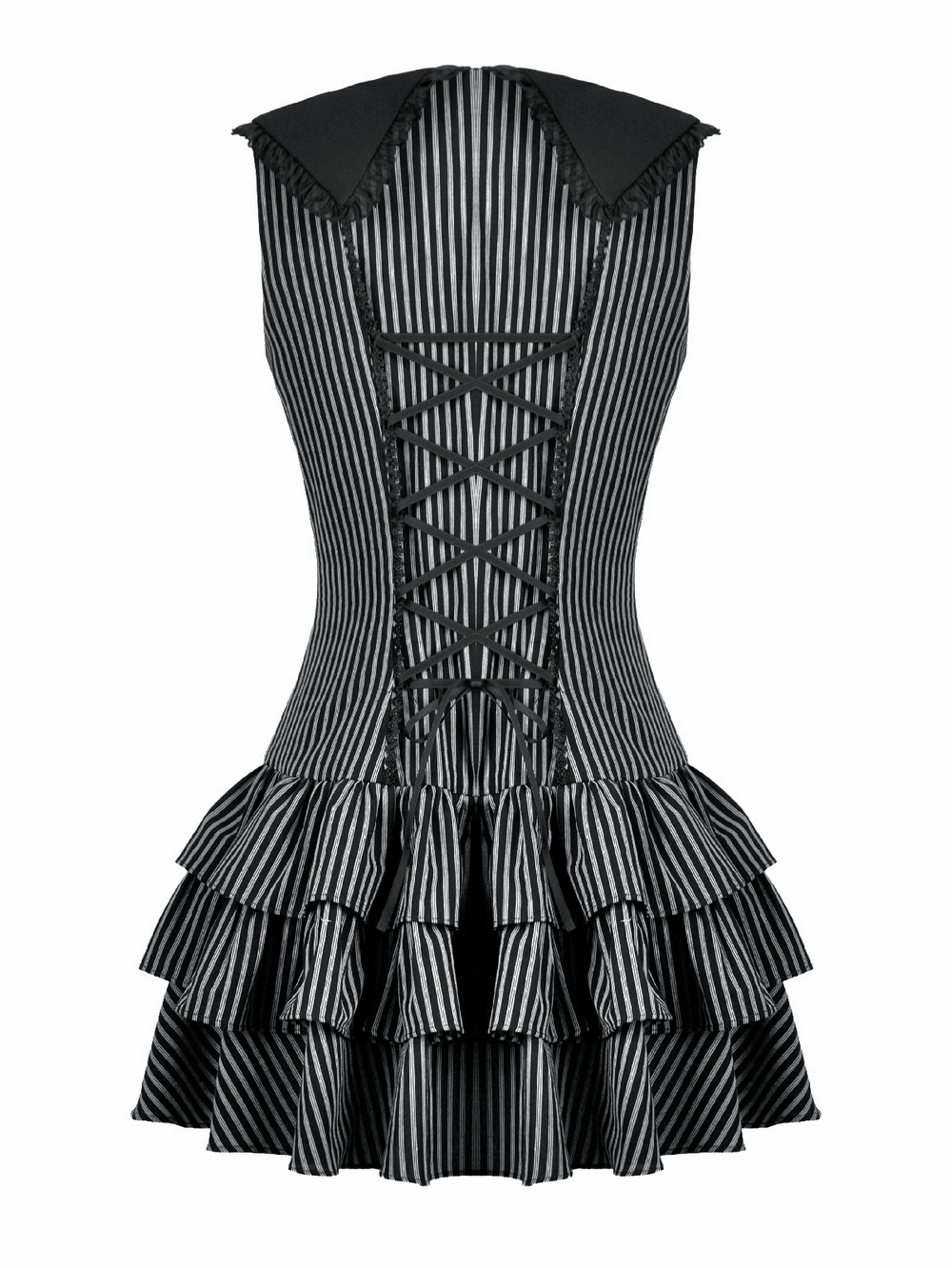 Striped Ruffle Dress with Bow and Lace-Up Back for Women