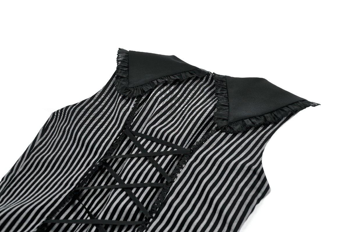 Striped Ruffle Dress with Bow and Lace-Up Back for Women