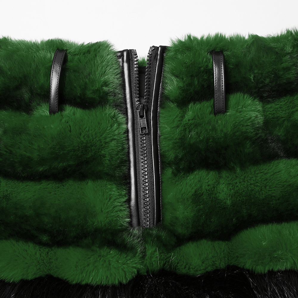Stylish Black and Green Faux Fur Mini Skirt with Belt