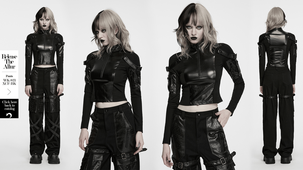 Stylish Black Cyberpunk Top with Utility Arm Pockets